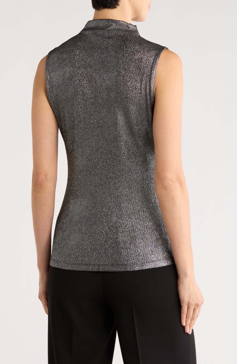 Calvin Klein Shine Mock Neck Ruched Top, Alternate, color, Black/ Silver