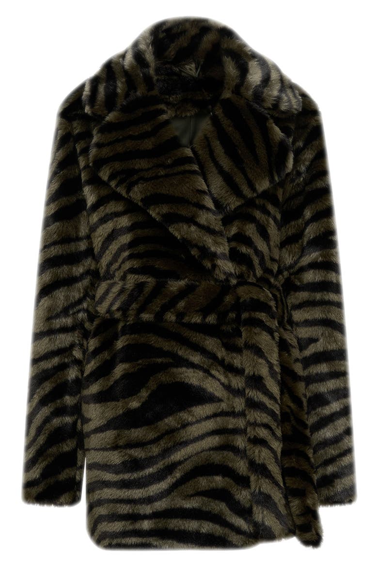 Tanesha Faux Fur Coat, Alternate, color, ZEBRA OLIVE