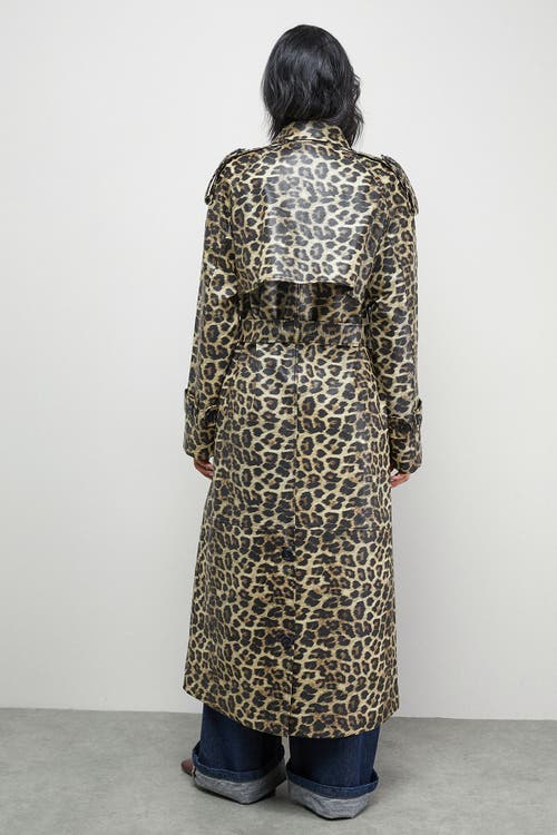 Warehouse Leopard Print Trench Coat In Green
