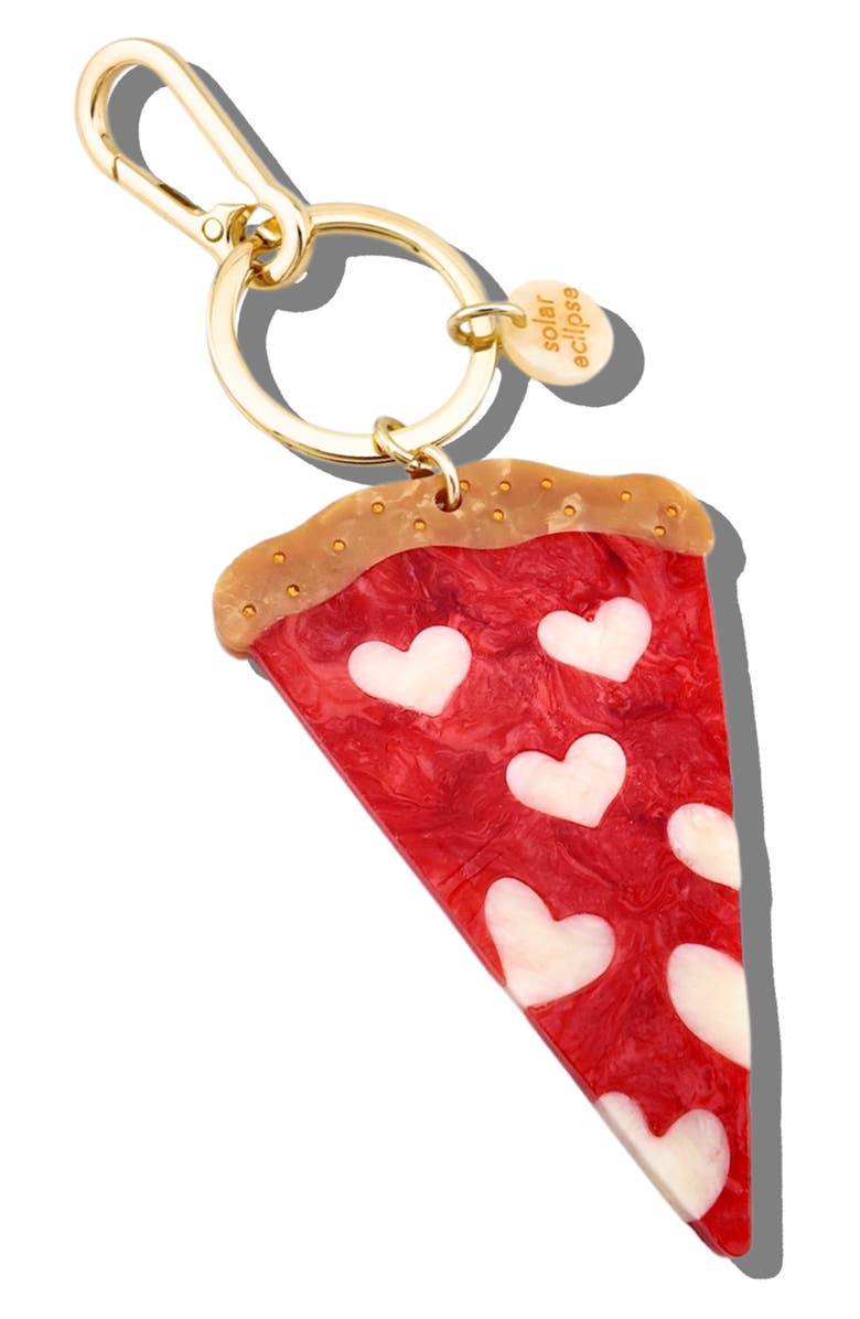Solar Eclipse Haind Painted Pizza Slice Bag Charm Key Chain, Main, color, Red