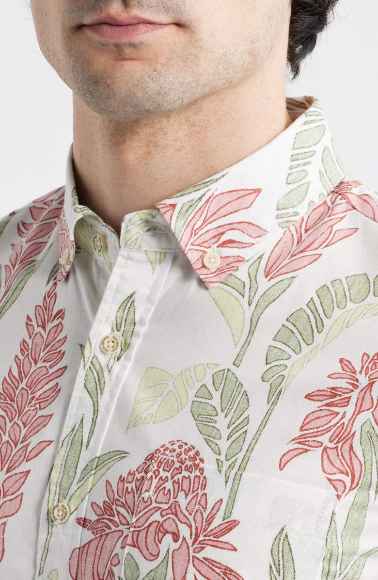 Reyn Spooner Ginger Burst Short Sleeve Button-Down Cotton Blend Sport Shirt, Alternate, color, White
