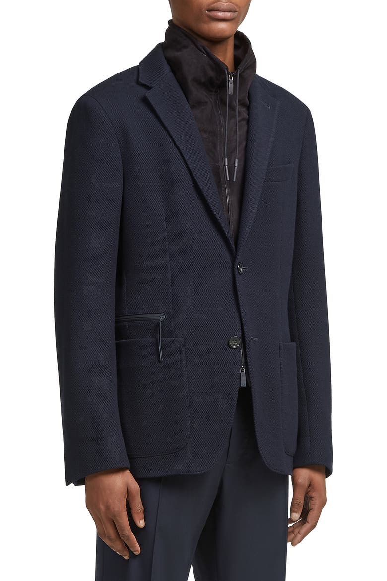 High Performance™ Jersey Jacket with Removable Suede Bib, Main, color, NAVY