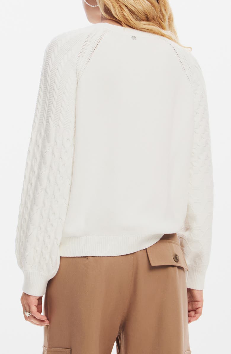 Desigual Regina Cable Stitch Sleeve Sweater, Alternate, color, White
