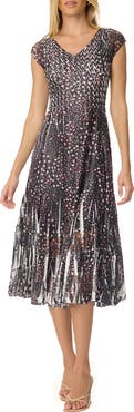 Komarov Ditsy Floral Dress with Cap Sleeves