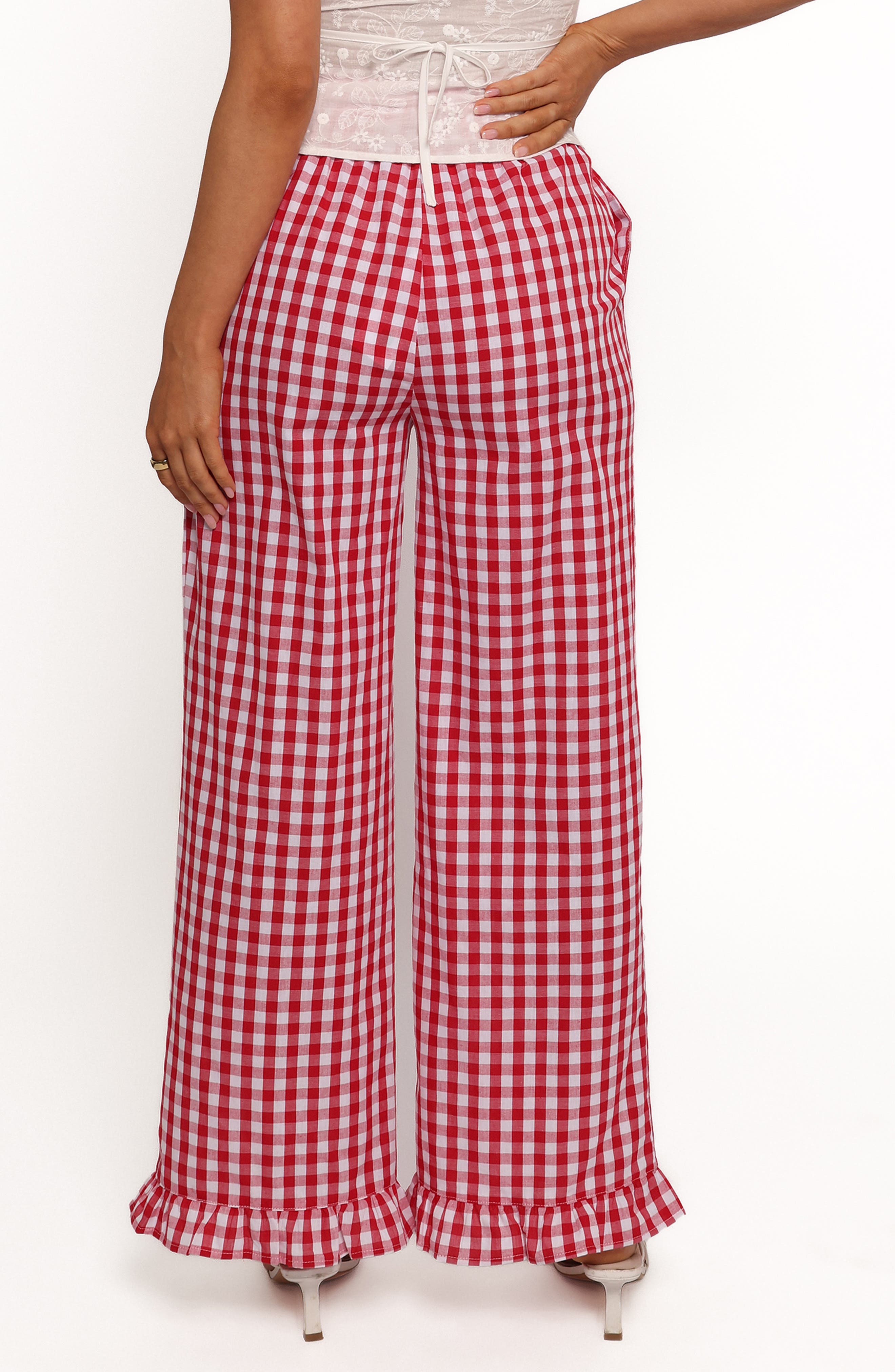 Marina Gingham Ruffle Hem Cotton Pants - image 2