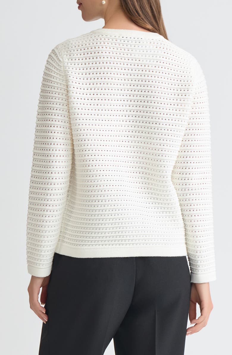 KASPER Pointelle Stitch Button-Up Cardigan, Alternate, color, Vanilla Ice