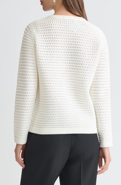 Kasper Pointelle Stitch Button-up Cardigan In White