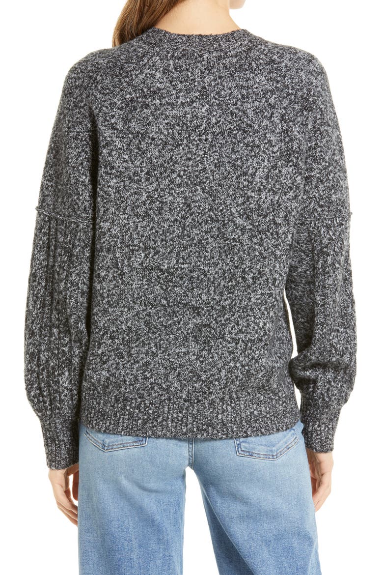 Women's Cable Knit Sleeve Crewneck Sweater, Alternate, color, GREY MARL