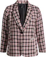 Tahari ASL Plaid Notch Lapel Tweed Blazer