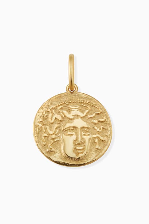 14K Yellow Gold Greek Medusa Pendant Charm