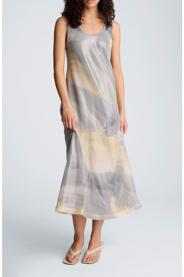 Print Sequin Sleeveless Maxi Dress, Main, color, PASTEL YELLOW MULTI