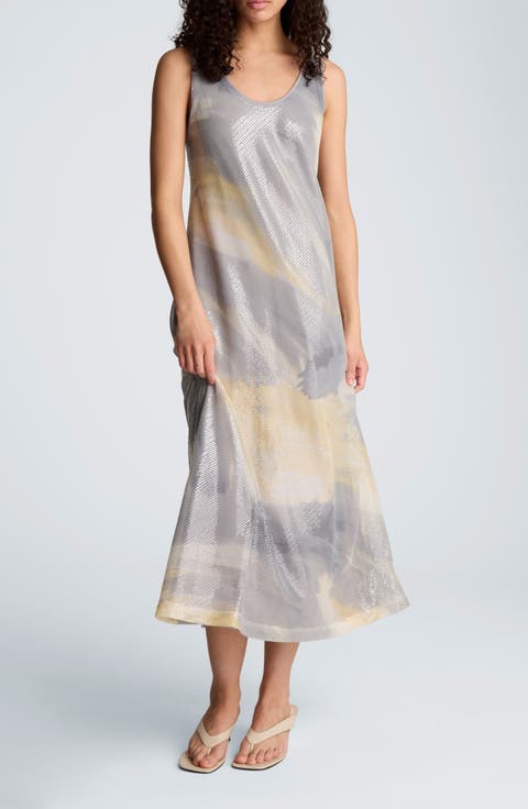 Print Sequin Sleeveless Maxi Dress
