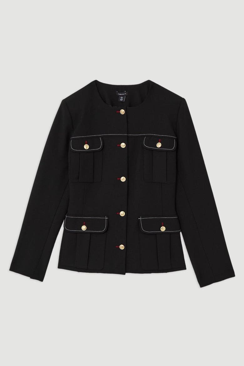 Tailored Round Neck Long Sleeve Jacket, Alternate, color, Black