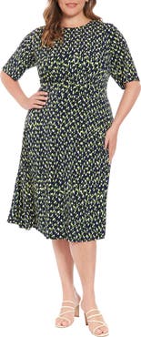 London Times Elbow Sleeve Fit & Flare Midi Dress