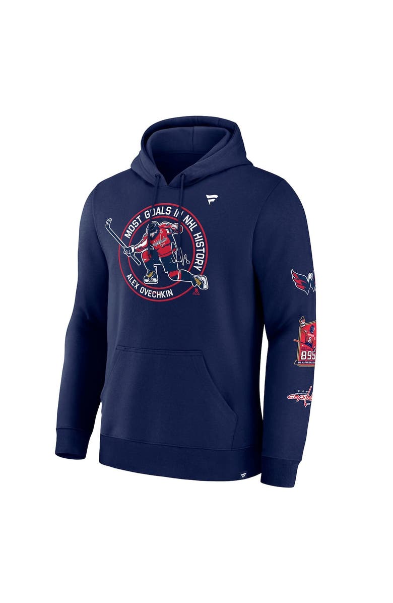 FANATICS Men's Fanatics Alexander Ovechkin Athletic Navy Washington Capitals NHL All-Time Leading Goal Scorer Badges Pullover Hoodie, Alternate, color, Athletic Navy
