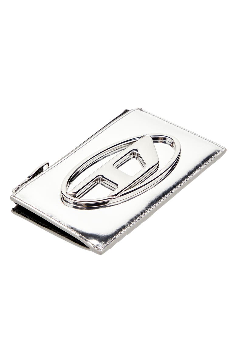 DIESEL<sup>®</sup> 1DR Metallic Leather Card Holder, Alternate, color, Silver