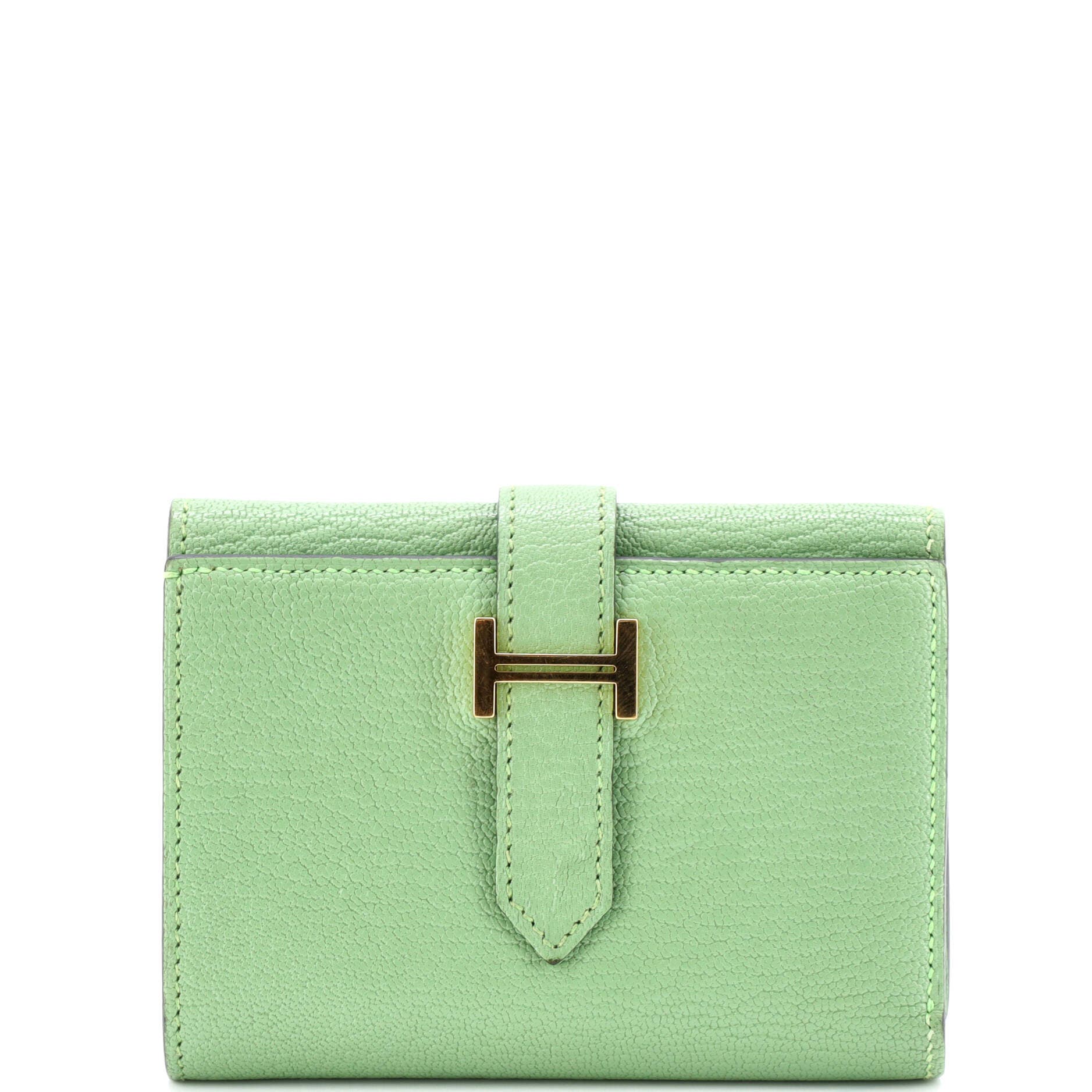 Pre-Owned Hermes Trifold Bearn Wallet Chevre Mysore Compact, Main, color, Vert Criquet