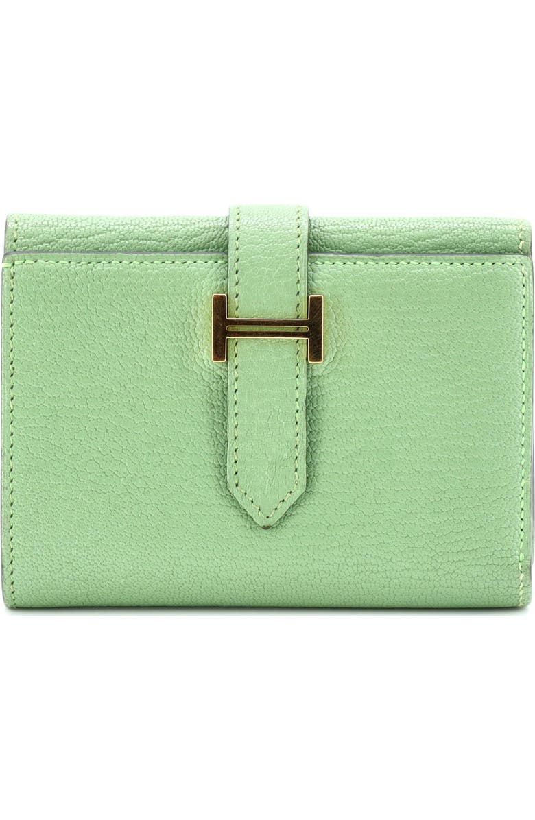 Pre-Owned Hermes Trifold Bearn Wallet Chevre Mysore Compact, Main, color, Vert Criquet