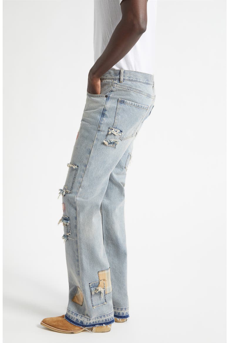 Texoma Distressed Patchwork Flare Leg Jeans, Alternate, color, LIGHT BLUE WASH