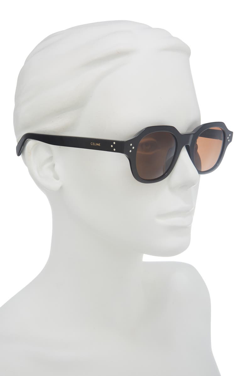 CELINE 3 Dots 48mm Round Sunglasses, Alternate, color, Shiny Black / Brown