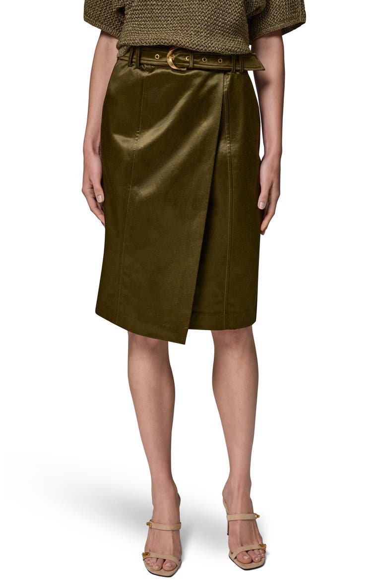 Belted Wrap Midi Skirt, Main, color, OLIVE BRINE