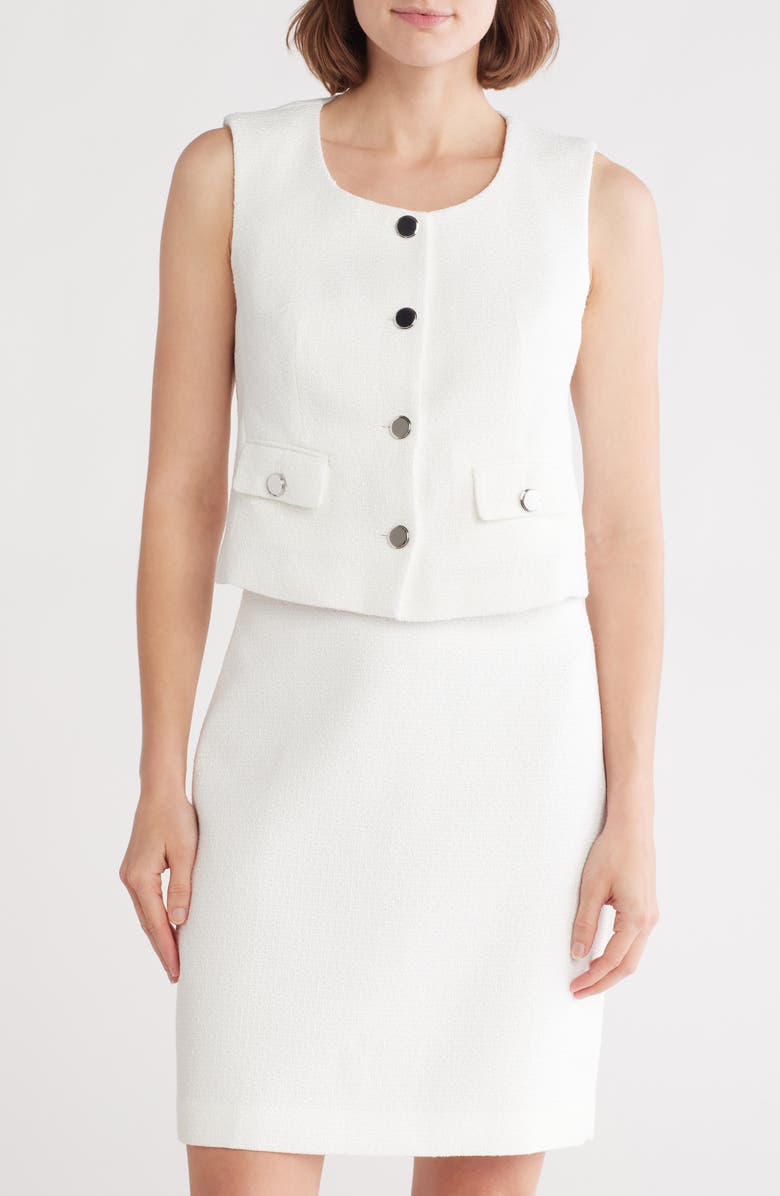 Calvin Klein Button-Up Tweed Crop Vest, Main, color, Cream