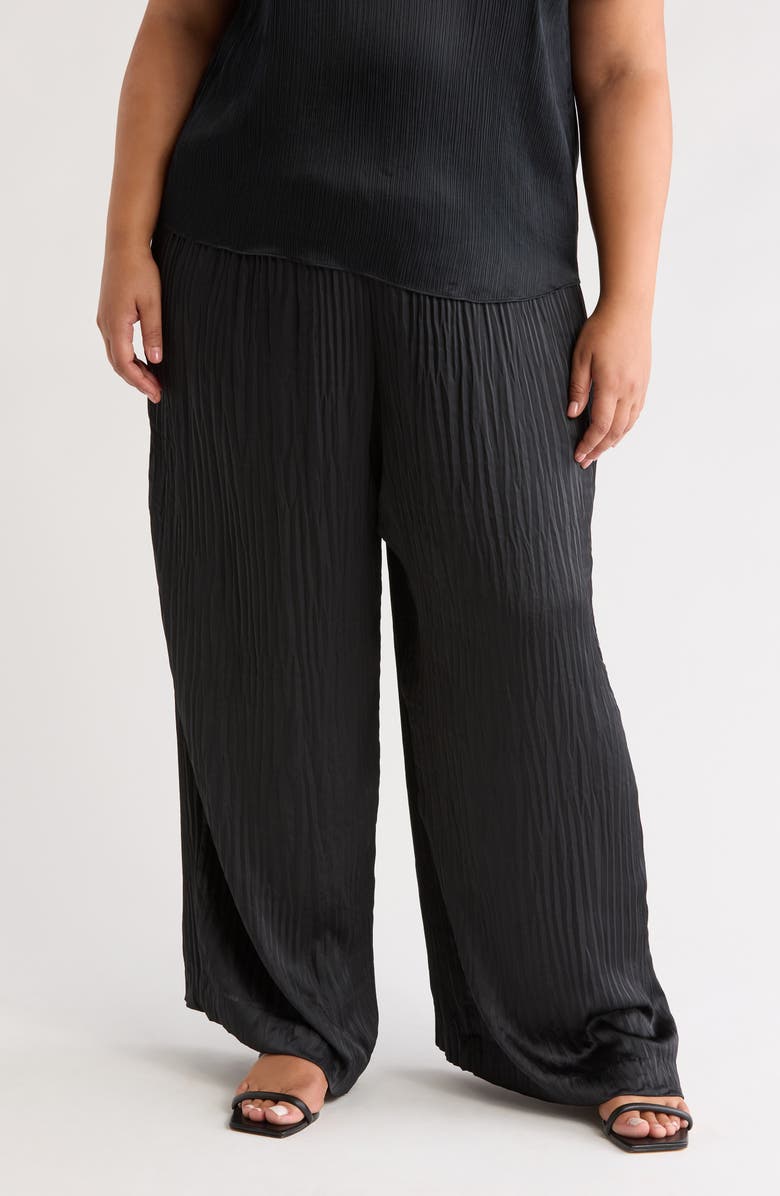 Vince Crushed Plissé Pull-On Pants, Main, color, Black