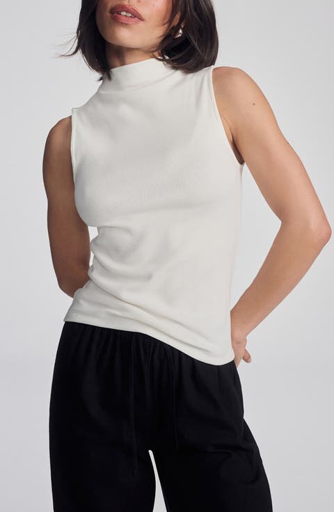 Mock Neck Stretch Cotton Tank