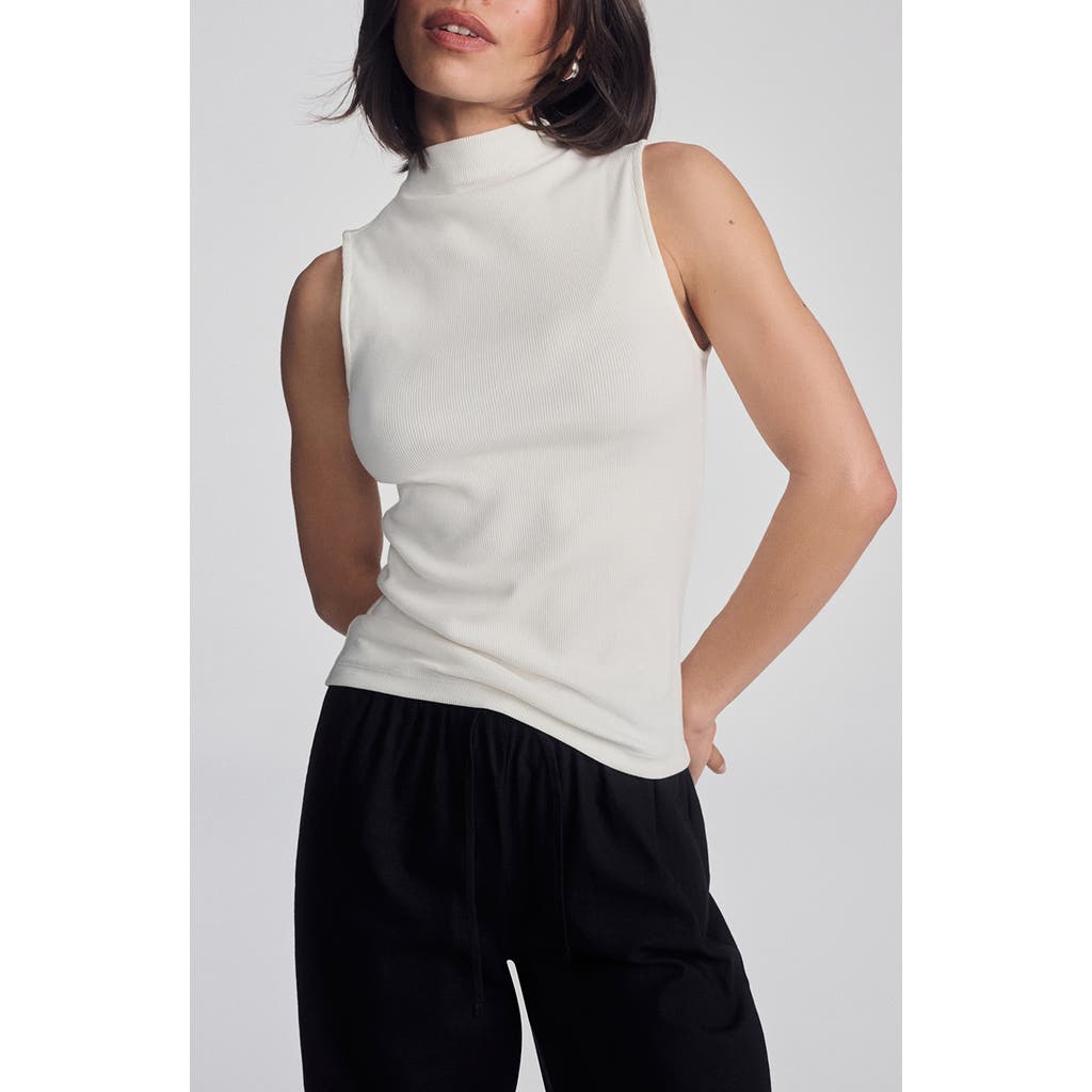 Mavi Jeans Mock Neck Stretch Cotton Tank In White