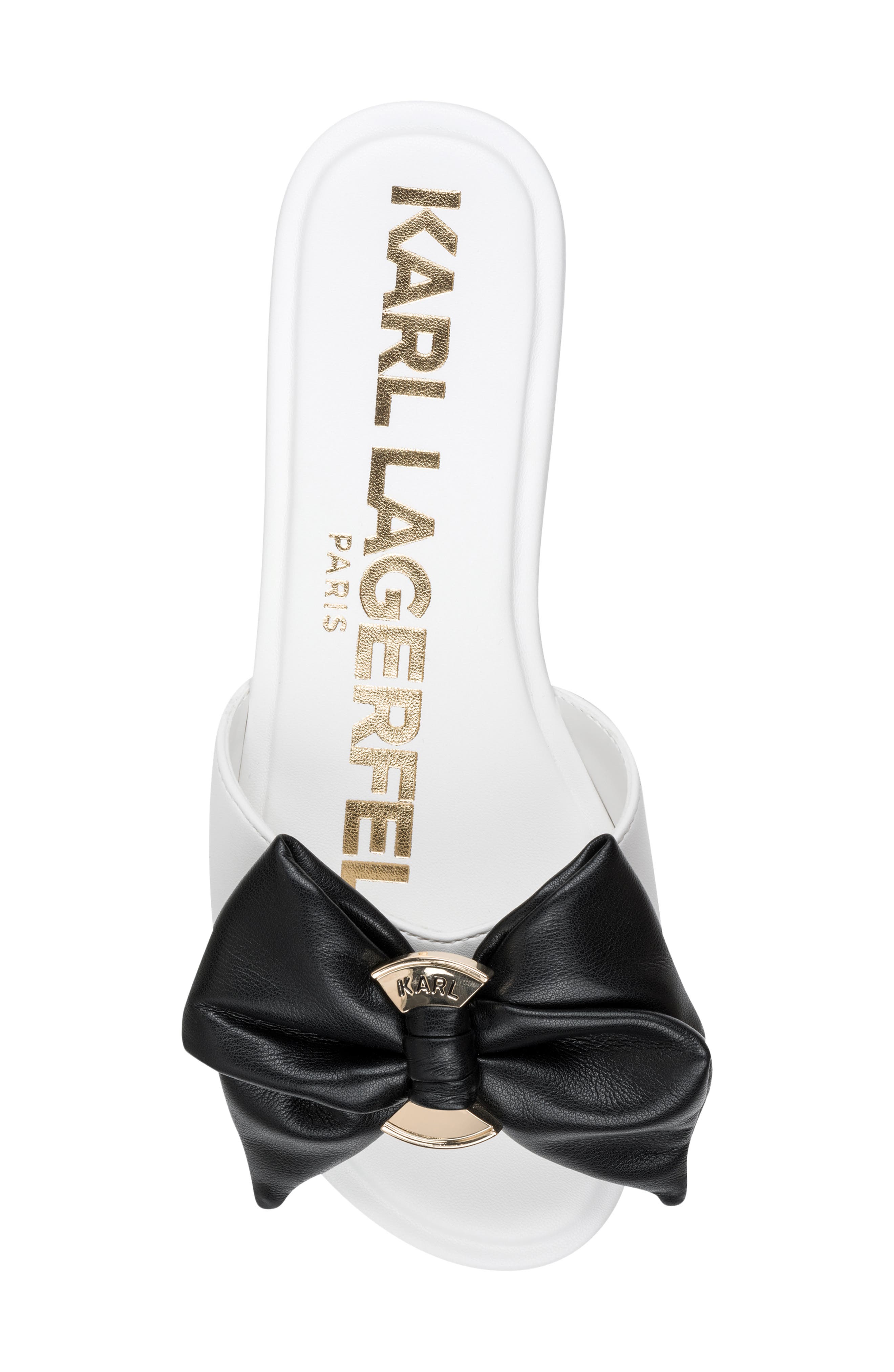 KARL LAGERFELD PARIS Ciaran Flat Slide Sandal, Alternate, color, Bright White/ Black