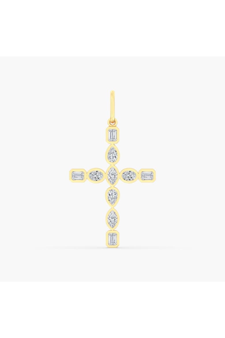 Multi-Shape Bezel Cross Lab Diamond Pendant in 14K, Main, color, Yellow Gold