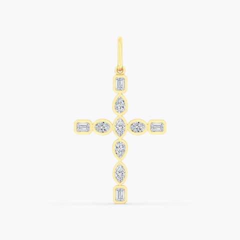 Multi-Shape Bezel Cross Lab Diamond Pendant in 14K