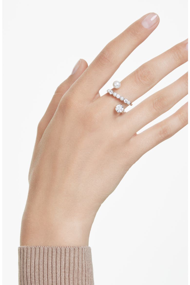 Cubic Zirconia & Glass Pearl Matrix Ring, Alternate, color, WHITE/ SILVER
