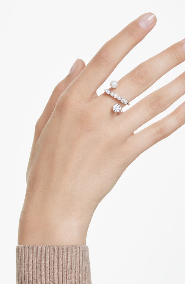 Swarovski Cubic Zirconia & Glass Pearl Matrix Ring, Alternate, color, White/ Silver