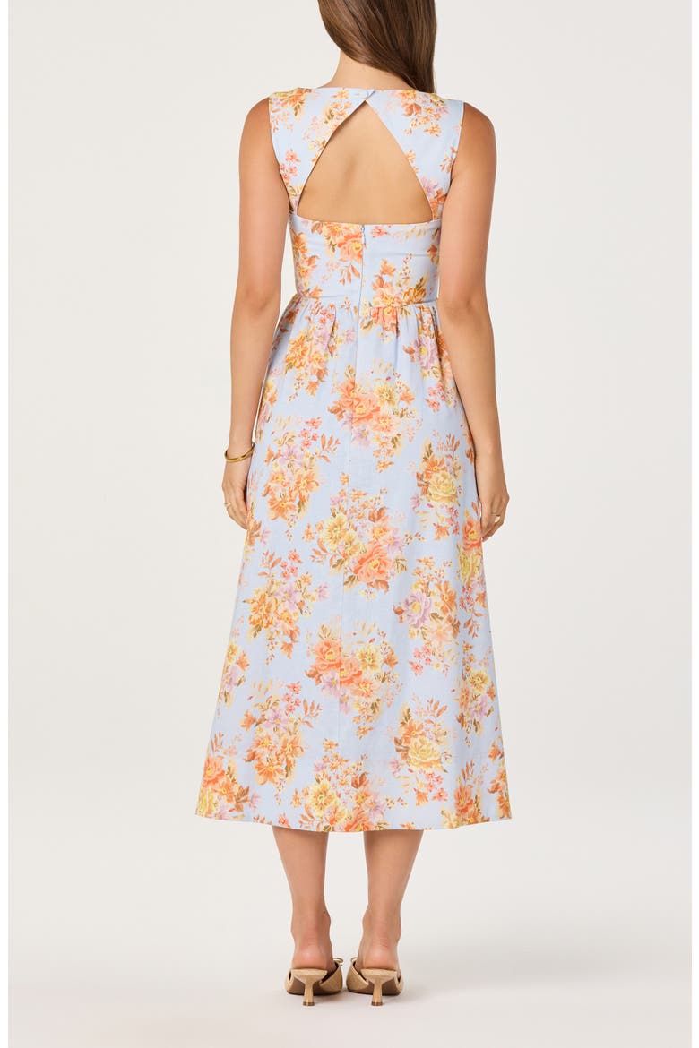 Beryl Floral Cotton & Linen Midi Dress, Alternate, color, BLUE GARDEN FLORAL