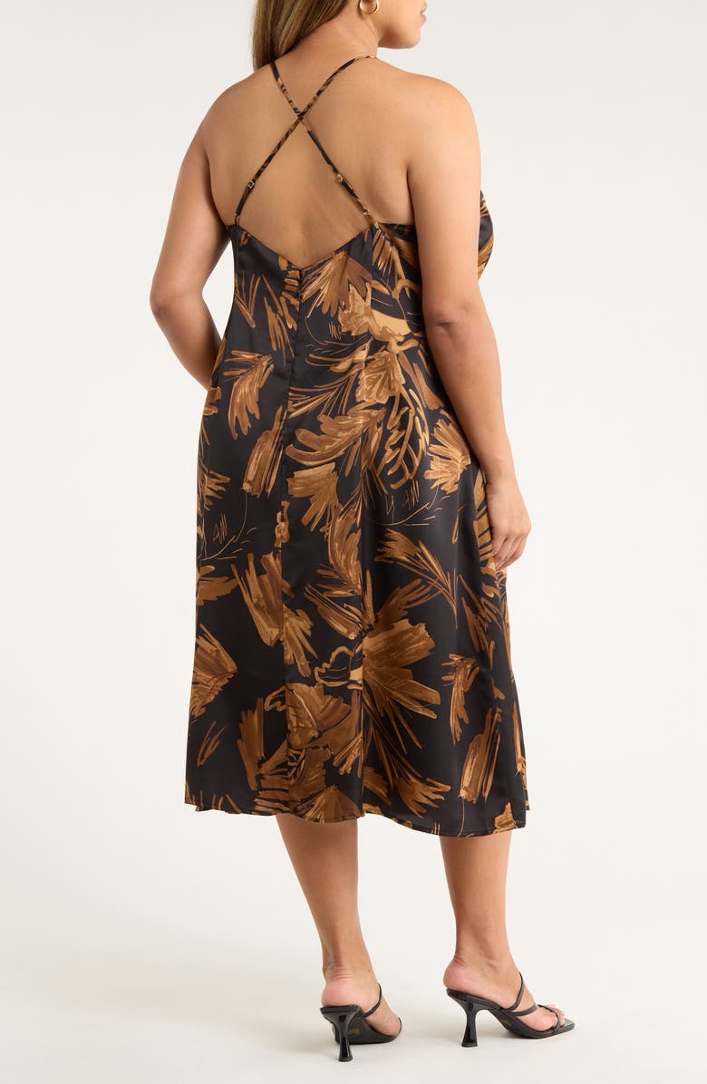 SUGARLIPS Palm Tropics Midnight Parting Sleeveless Satin Sundress, Alternate, color, Black-Tan