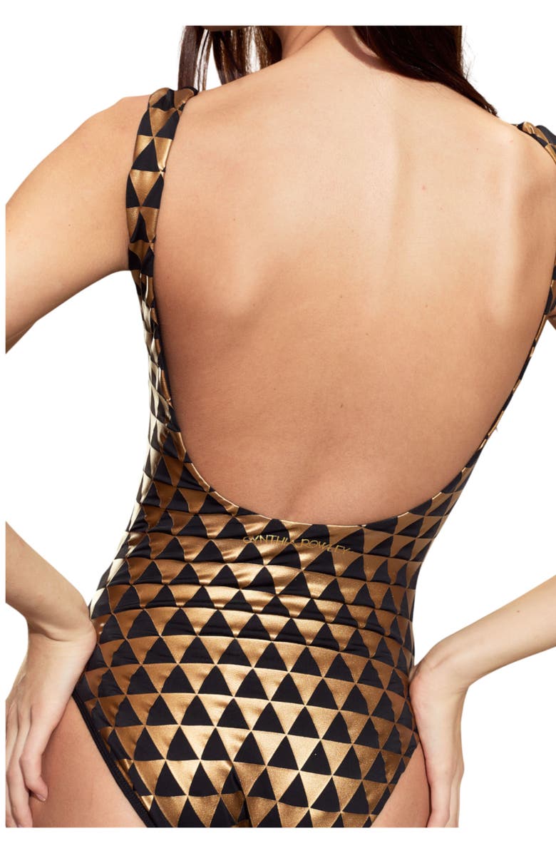 Cynthia Rowley Olympia One Piece, Alternate, color, Black/Gold