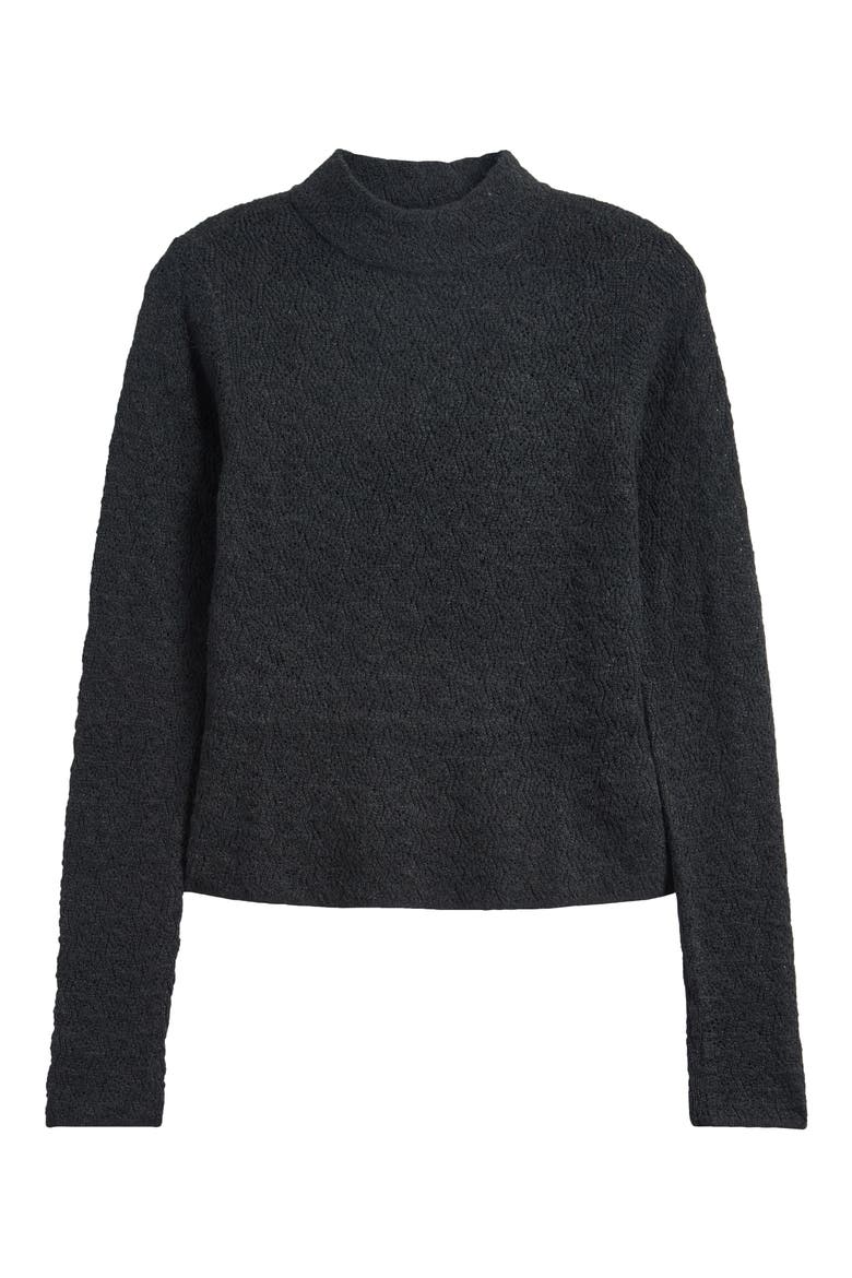 Lucia Pointelle Stitch Mock Neck Sweater, Alternate, color, BLACK