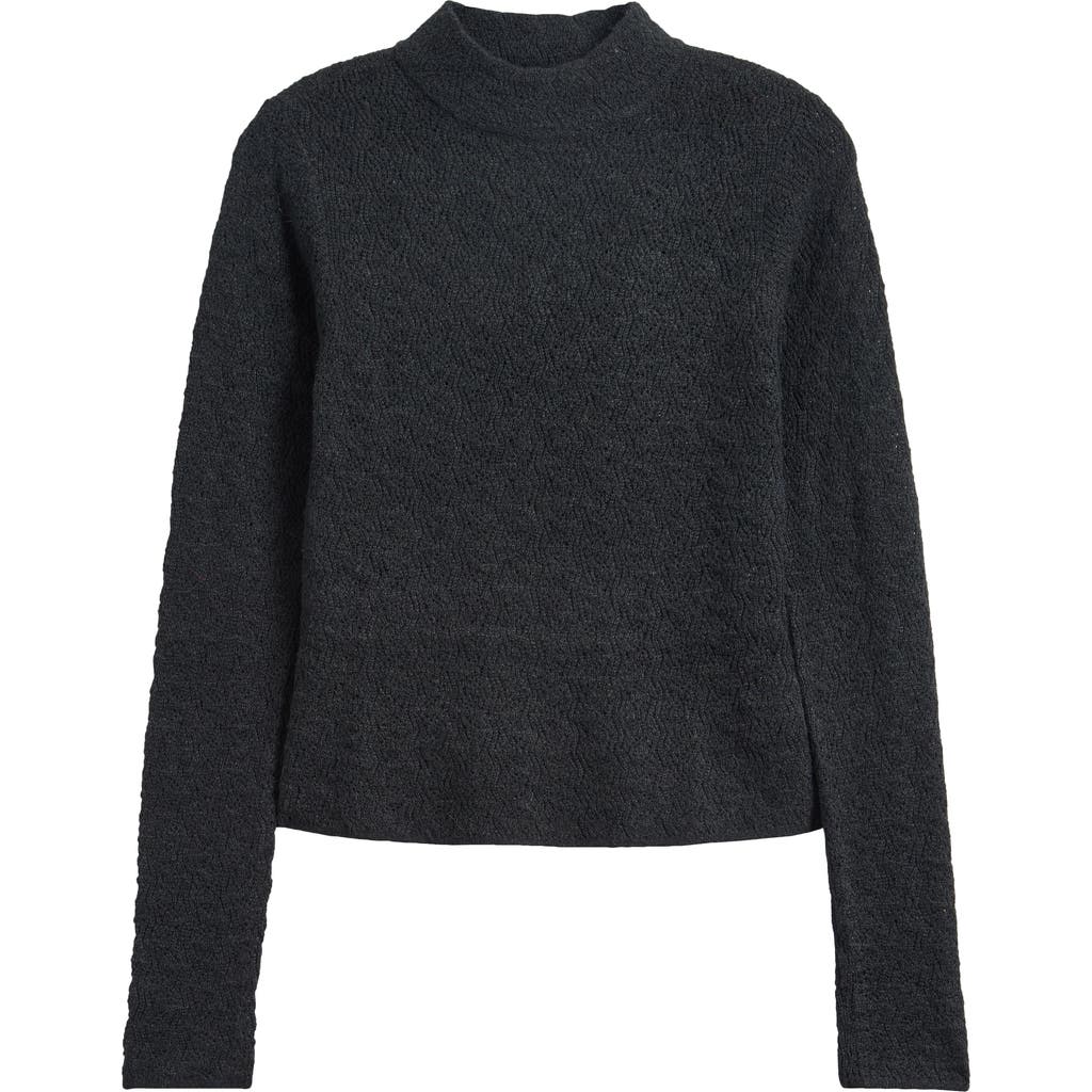 Marine Layer Lucia Pointelle Stitch Mock Neck Sweater In Black