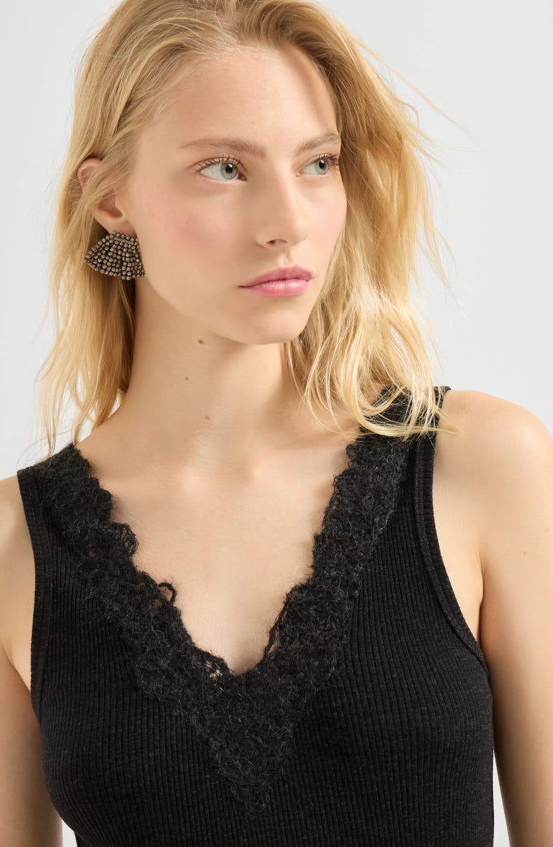 Brunello Cucinelli Ribbed jersey top, Alternate, color, Anthracite