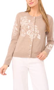 Halogen® Embroidered Floral Button Front Cardigan