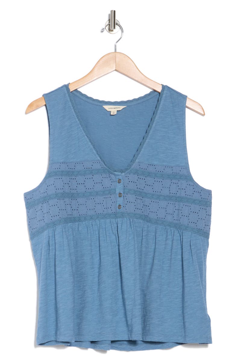 Lucky Brand Lace Trim Cotton Blend Henley Tank, Alternate, color, 