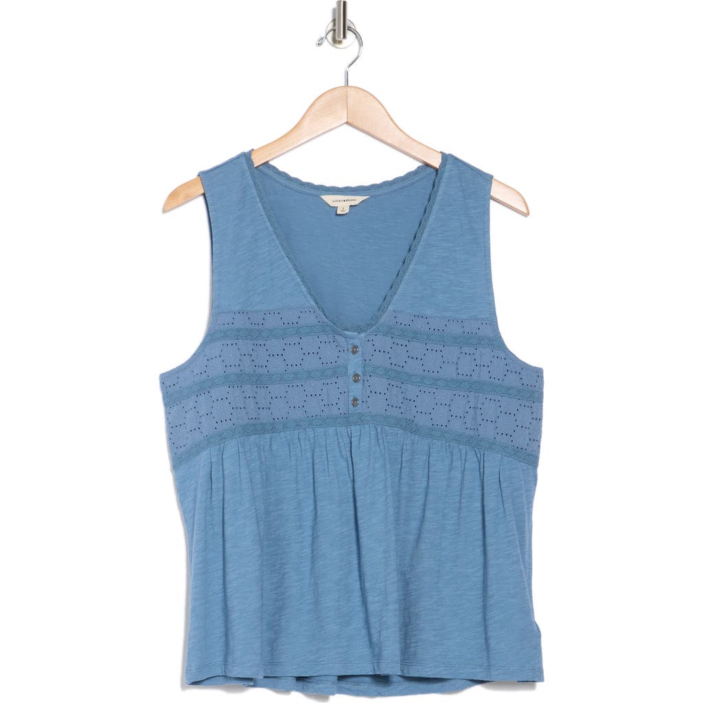 LUCKY BRAND LUCKY BRAND LACE TRIM COTTON BLEND HENLEY TANK