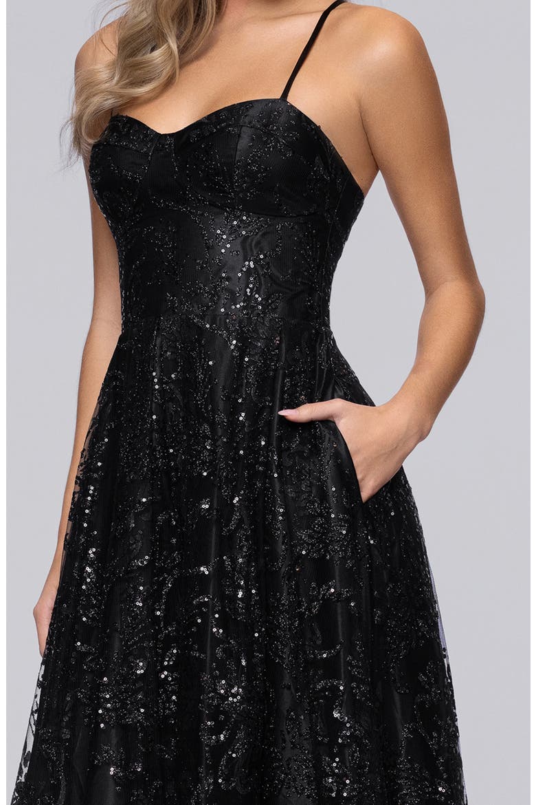 Sequin & Mesh Gown, Alternate, color, BLACK