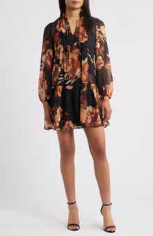 Julia Jordan Floral Long Sleeve Drop Waist Minidress