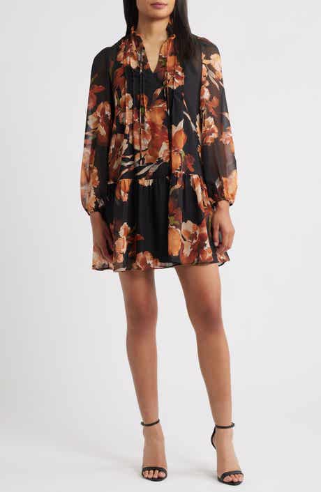 Julia Jordan Floral Long Sleeve Drop Waist Minidress