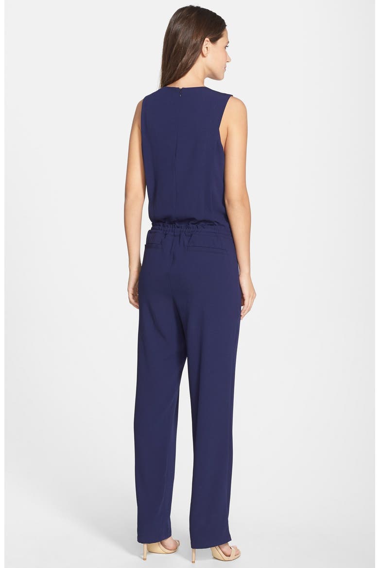 Drawstring Waist Crepe Jumpsuit, Alternate, color, NAVY