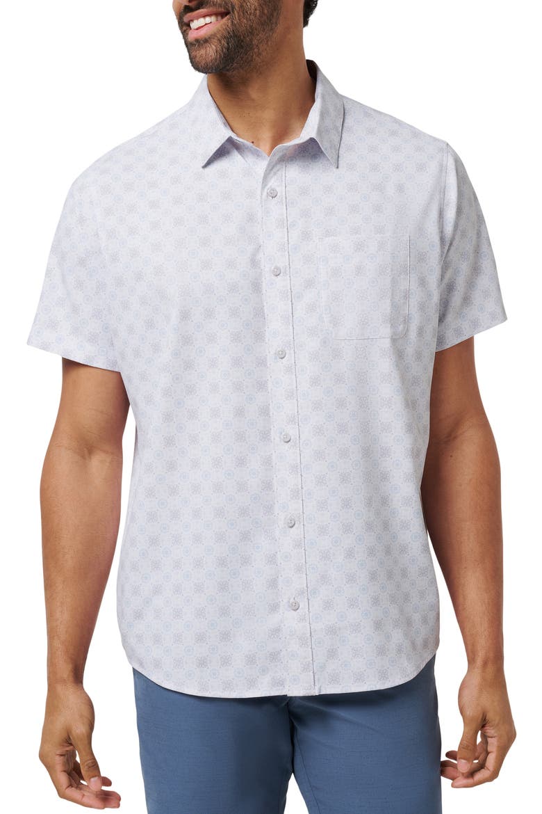 Postcard Please Short Sleeve Button-Up Shirt, Main, color, WHITE