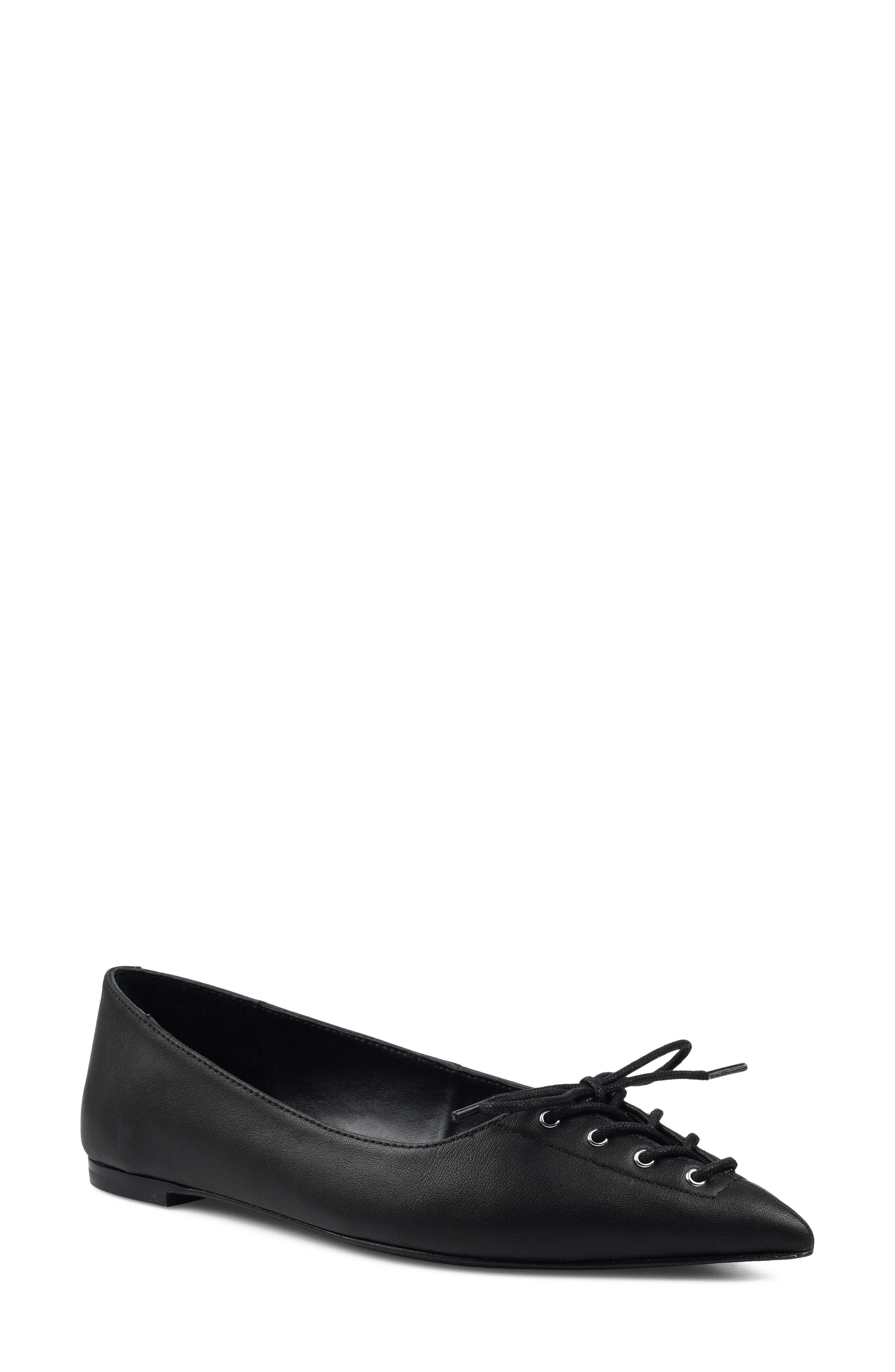 Arreza Lace-Up Pointed Toe Flat, Main, color, BLACK
