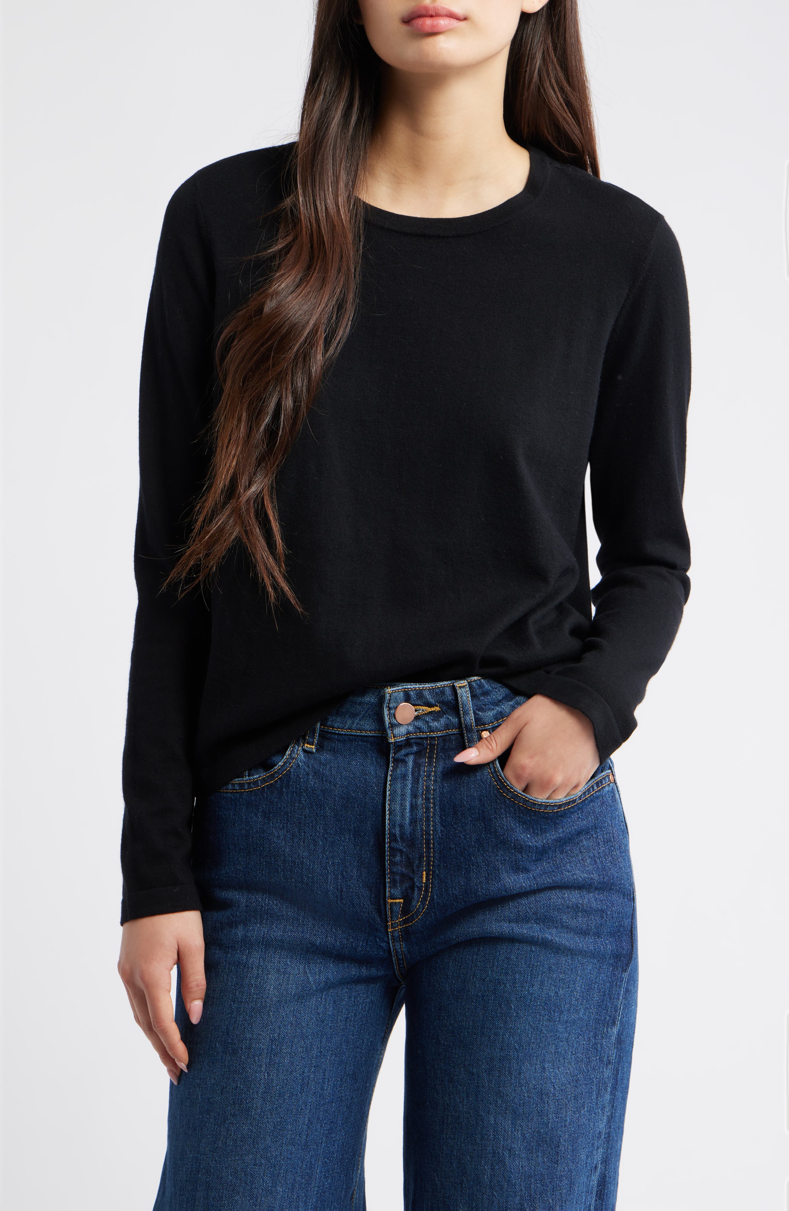Cotton & Cashmere Long Sleeve Knit Top